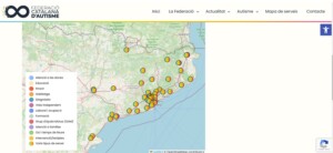 Imagen del mapa de los recursos y servicios identificados en Cataluña para cubrir las necesidades y demandas de las personas con autismo.