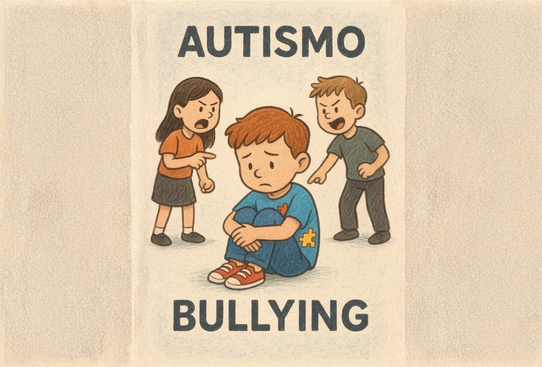 dibujo de dos niños señalando a otro que está sentado en el suelo, en actitud burlona