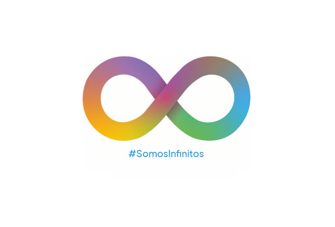 Símbolo infinito multicolor con hashtag en el que se lee Somos Infinitos