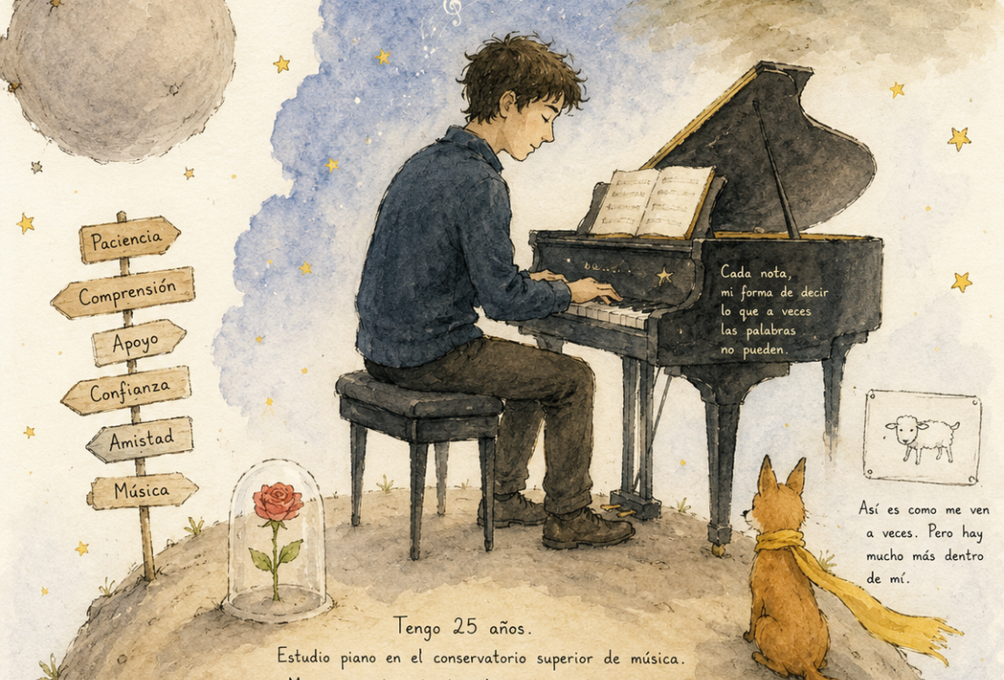 Dibujo de un chico tocando el piano
